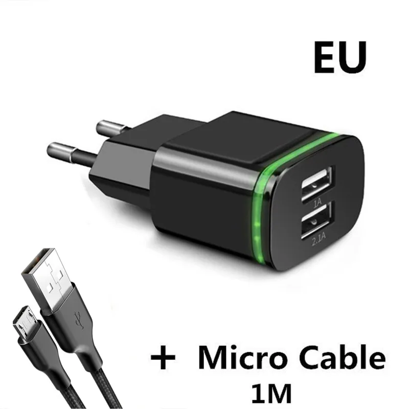 XEDAIN умный светодиодный светильник по стандартам ЕС/США штекер 2 Порты USB Зарядное устройство 5V 2.1A Быстрый Настенный адаптер для зарядки мобильного телефона, для iPhone samsung huawei - Тип штекера: Black  Micro Cable