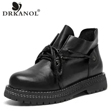 DRKANOL/сезон осень-зима; Ботинки martin ручной работы из натуральной кожи; женские ботильоны; теплые мотоботы на толстом каблуке; женская обувь