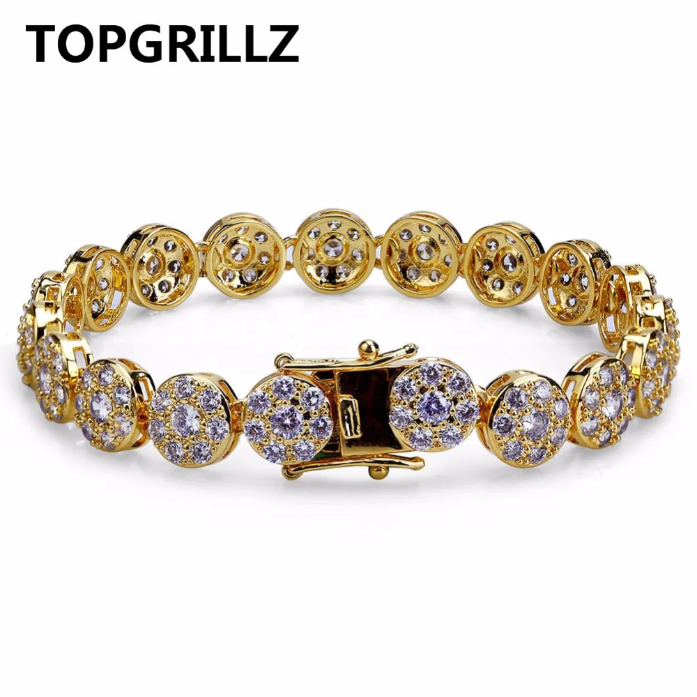 Günstig TOPGRILLZ Gold Silber Farbe Überzogene Iced Out Bling Schmuck Armband Runde Micro Pflastern CZ Stein 10mm Armbänder Für männer Und Frauen