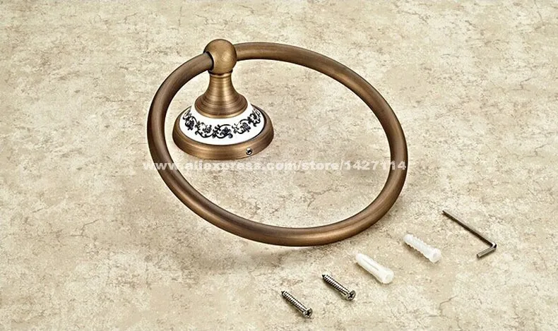 Сплошной латунный медный античный Готовые Аксессуары для ванной изделия керамическое полотенце кольцо, держатель для полотенец, полотенцесушитель