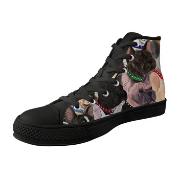 

Customizable Zapatos De Mujer De Moda 2021 Round Head high-top lace-up Black Sole Vulcanized Shoes French Bulldog Print Shoes