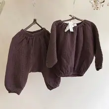 Коллекция года, Осенний хлопковый топ с длинными рукавами в японском и корейском стиле+ штаны, комплект из двух предметов, повседневный Детский комплект