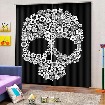 

Skull Floral Door Windows Curtains Floral Thin for Kids Living Room Bedroom Decorative Kitchen Curtains Drapes Customized