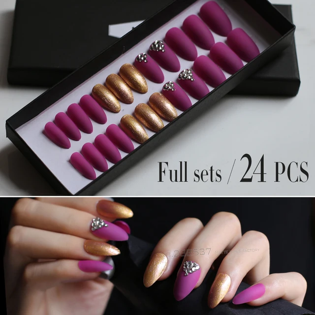 Lots Of Golden Glitter 10pcs 24pcs Matte Deep Rose Red Stiletto Lots Of Golden Glitter 10pcs 24pcs Matte Deep Rose Red Stiletto Nails False Nail Diy