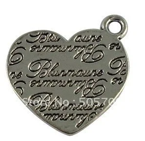 

60Pcs Tibetan Silver Color Word Heart Charms A12601