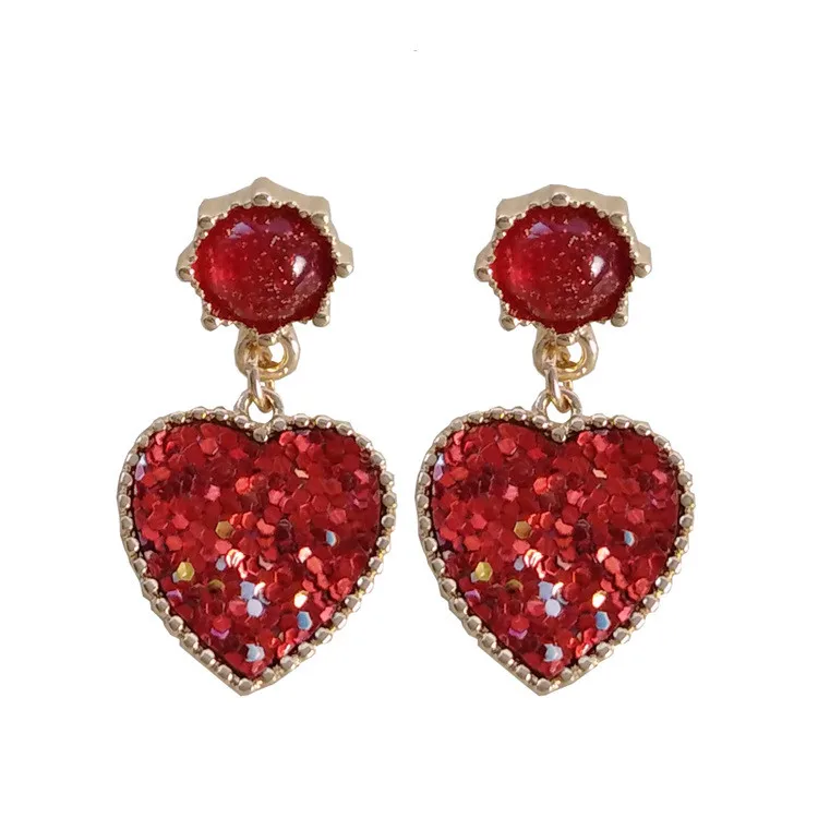 

Popular resin Red stud earrings shape metal texture pierced stud earrings fashion beautiful students stud earrings for woman