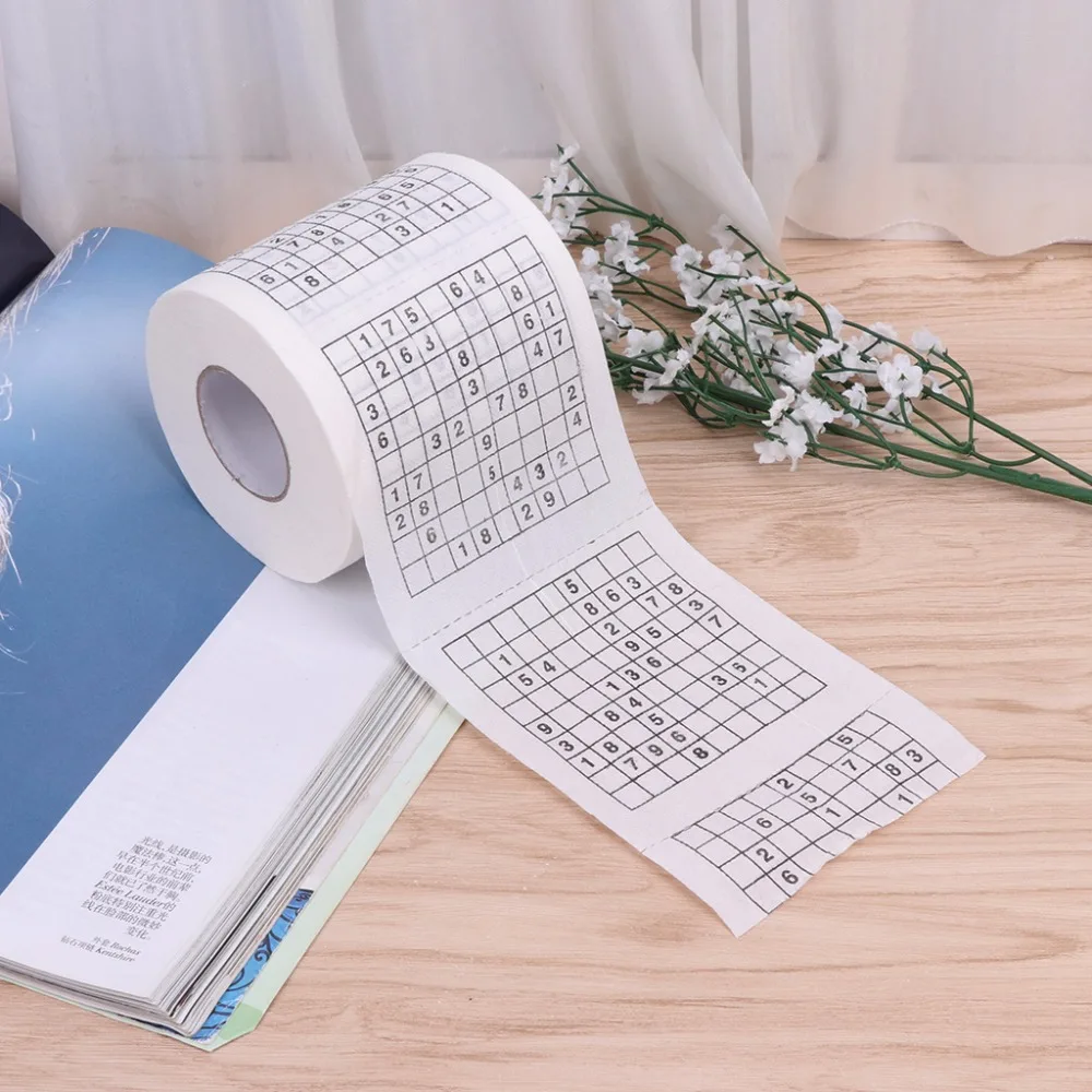 FSHALL 1 PC New 10x9.5cm Durable Sudoku Su Printed Tissue Paper Toilet Roll Paper Good Puzzle Game 2 Layer 240 Section