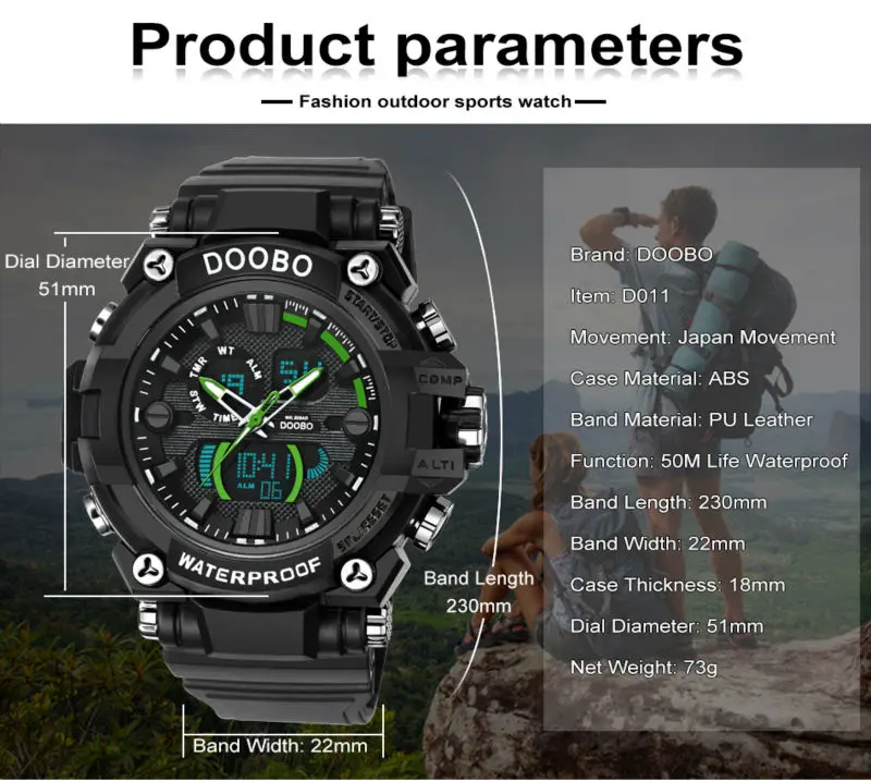 DOOBO Лидирующий бренд Роскошные спортивные часы для мужчин часы кварцевые цифровые часы водостойкие мужские часы horloges mannen montre homme