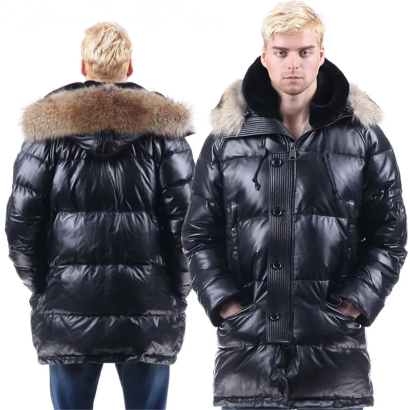 raccoon fur collar Мужской пуховик из овчины, мужской пуховик из натуральной кожи, верхняя одежда, Воротник из меха енота с капюшоном - Цвет: raccoon fur collar