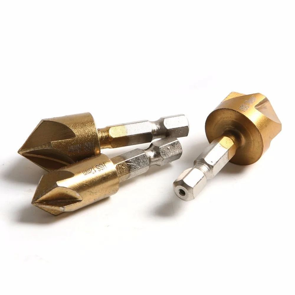 1/4" HEX Shank 90 degree 5 flutes Titanium Countersinks Chamfering