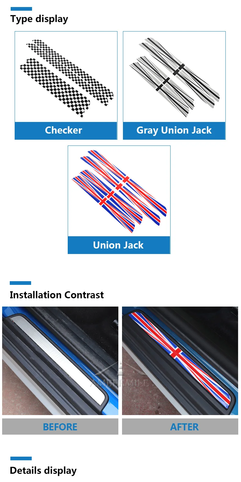 4pcs Union Jack Car Door Sill Plate Pedal Footboard Stickers for Mini Cooper Countryman F60 Accessories Car Styling (2)