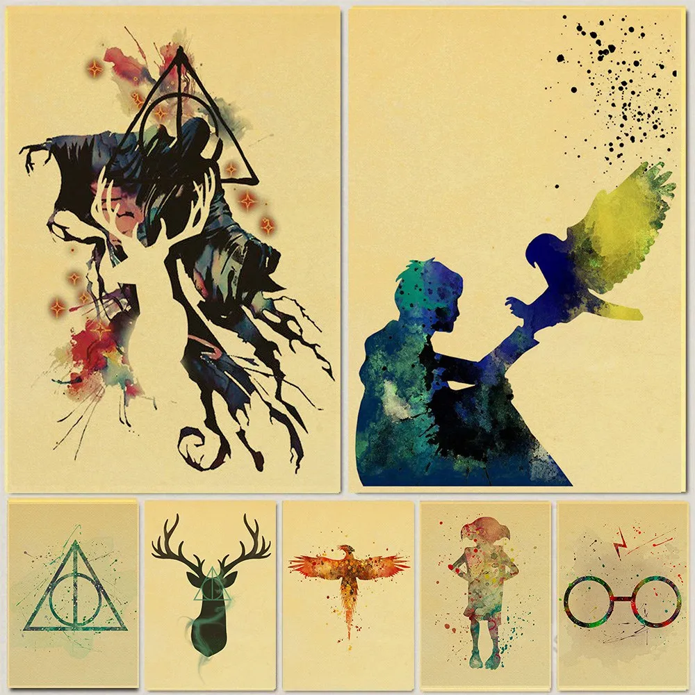 

Nostalgic Movie Harry Potter Symbol Vintage Poster Kraft Paper Colorful Posters and Prints Art Painting Home Decor Wall sticker