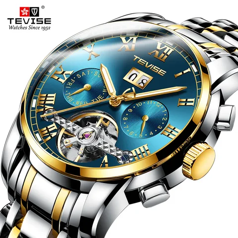 Tourbillon à Prova Relógio de Pulso Tevise Relógios Masculinos Mecânicos Automáticos Masculino Dwaterproof Água Esqueleto Relógio