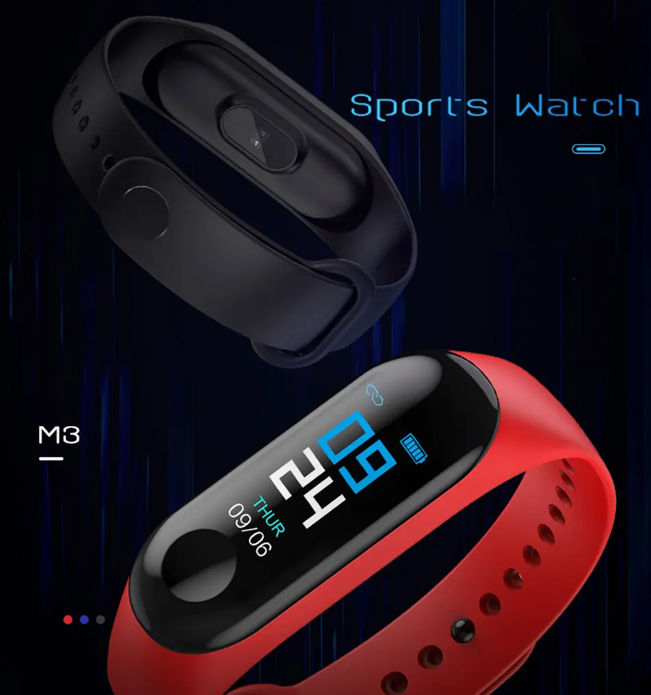 SALFRESA M3 Sport Smart Bracelet Message Push IPS HD Color Screen USB Charge Smart Band PK Xiaomi Mi Band3 Fitness Tracker Watch-1