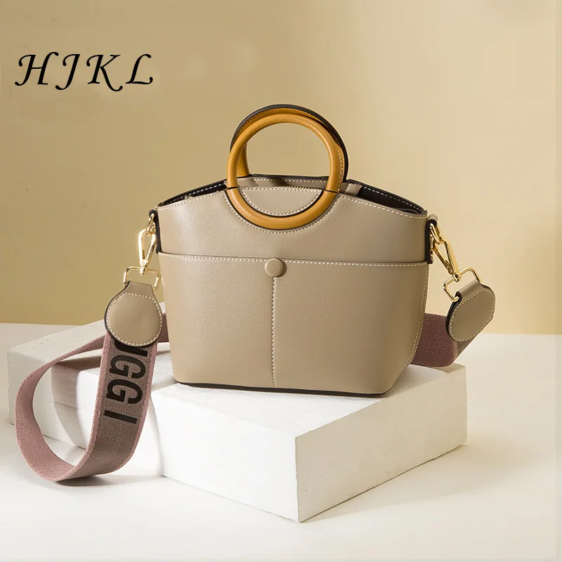 

HJKL 2018 New Shoulder bag tote PU Circular Ring Handbag Panelled Wide Strap Shoulder Bag ladies handbags design Messenger bags