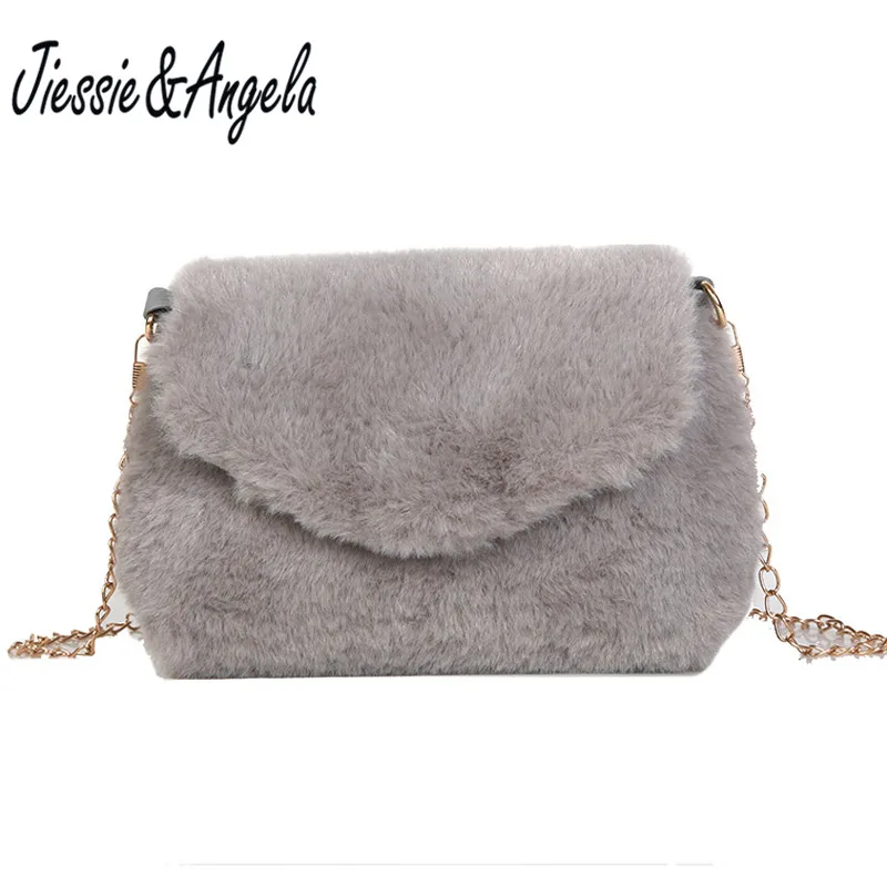 

Jiessie&Angela Fashion Faux Fur Women Messenger Bag Winter Cross body Bag Female Handbag Casual Shoulder Chain Bags