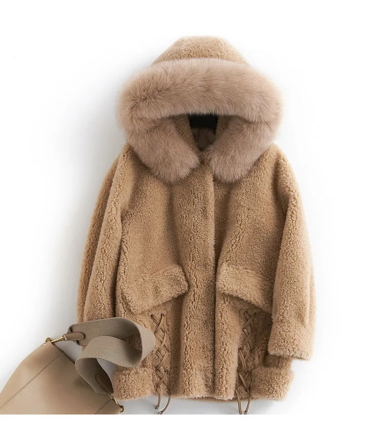 PUDI B181097 женская зимняя теплая меховая куртка из натуральной шерсти с капюшоном, воротник лисы, пальто для отдыха для девочек, Женская куртка, пальто