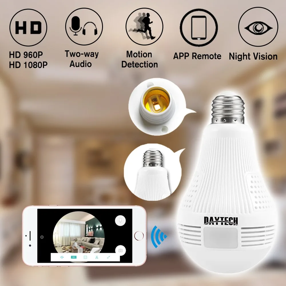 

Daytech HD 2MP 1080P/960P CCTV Wifi Camera Video Audio Indoor Night Vision Panoramic Wide View Fisheye IP Camera lampada camera