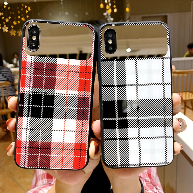 Europe and the United States high-end Apple grid dot makeup mirror tempered phone case for iphone 7 Plus 6s 6 8 x XS MAX XR |