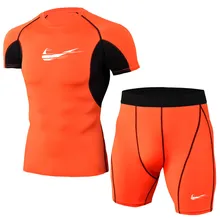 2019 New Men's Brand Sports Suit for Summer Pure color Compression Shirts + Leggings Base Layer sleeve T Shirt Clothing Set 2019 New Men's Brand Sports Suit for Summer Pure color Compression Shirts + Leggings Base Layer sleeve T Shirt Clothing Set