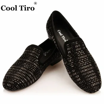

COOL TIRO Square Strass Men Loafers Crystal Slippers Smoking Moccasins Party Wedding Dress Shoes Casual Flats Genuine Leather