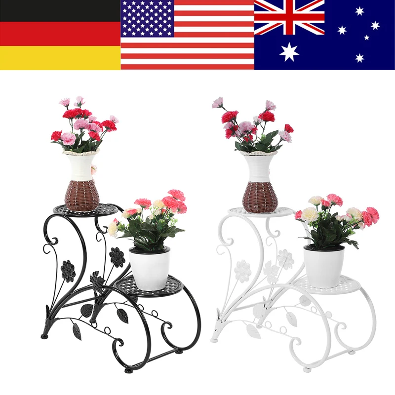 

2 Tiers Iron Floor-Standing Plant Display Stand Flower Pot Rack for Garden Patio Decor Plant Stand
