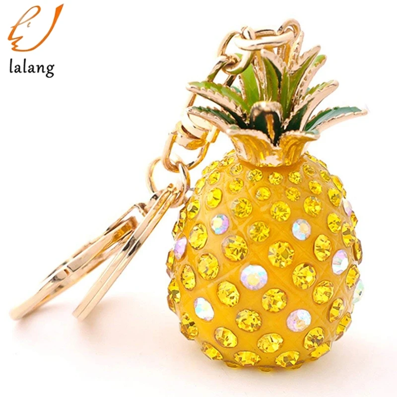

Tropical Fruit Pineapple Crystal Keyring Fashion Women Jewelry Bag Keychain Rhinestone Charm Pendant Key Chain