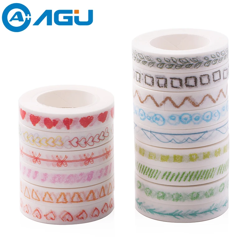 

AAGU 1PC 8mm*10m Skinny Single Sided Decorative Washi Tape Adhesive Scrapbooking Album Paper Tape Hand Tear Stationery Stickers