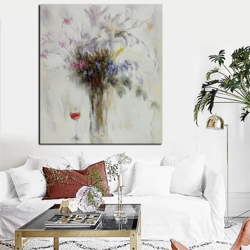 Big Size Abstract Flowers in Vase Oil Painting Print on Canvas Modern Minimalist Orchid Poster Art Wall Picture Cuadros Decor (5)