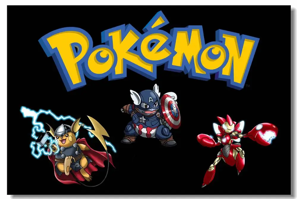 Us 5 43 32 Off Custom Printing Wall Decoration Iron Man Thor Pikachu Poster Pokemon Game Wallpaper Cartoon Wall Stickers Kids Room Mural 0943 In