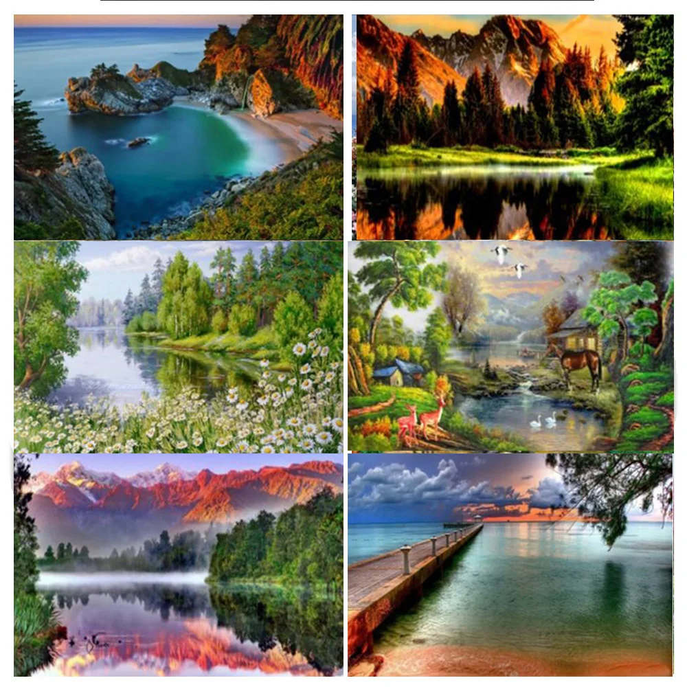

Natural landscape DIY Diamond Painting lake landscape square lake scenery Diamond embroidery full round Diamond painting Mosaic
