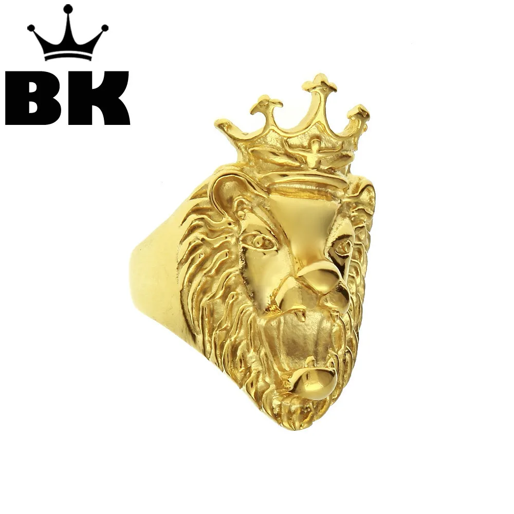 

Mens Stainless Steel Rings Crown Lion 40MM Rings Vintage Retro Ring Bands Gold Color Size 8-11