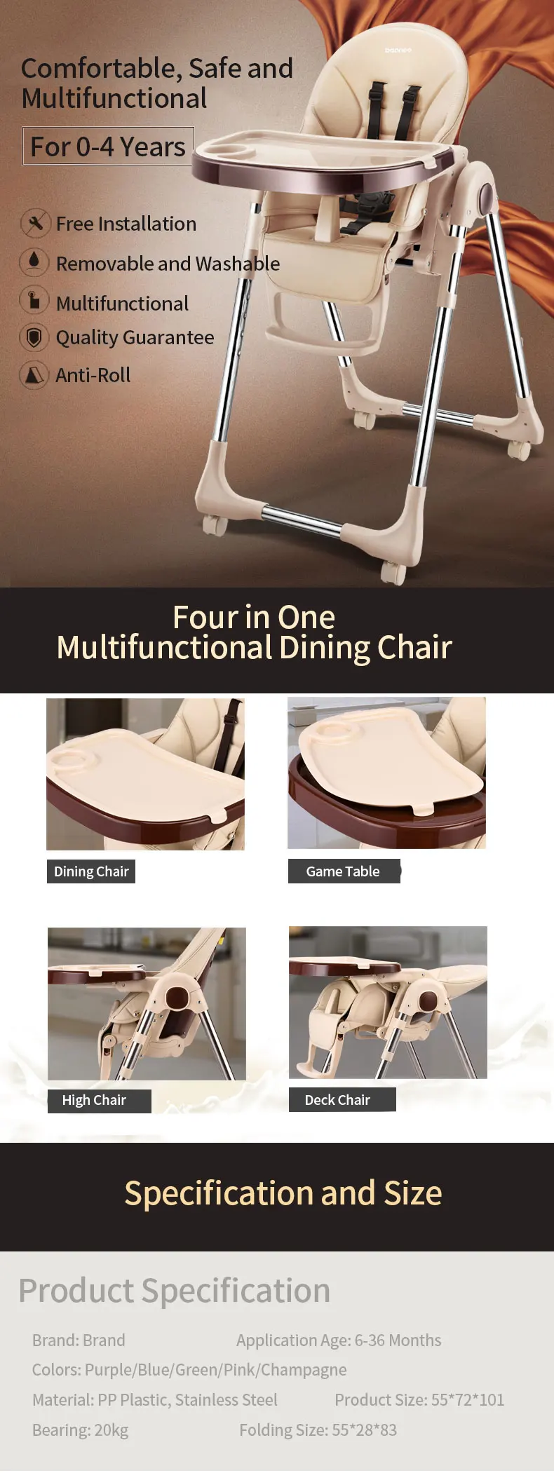 BN столик для кормления малыша детский обеденный стул multi-function складной портативный детский стул с роликом