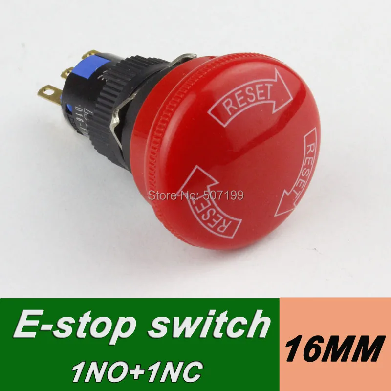 

1pcs sale dia.16mm big mushroom head 3pins SPST emergency stop switch 1NO+1NC 5A250V electrical switch shipping free