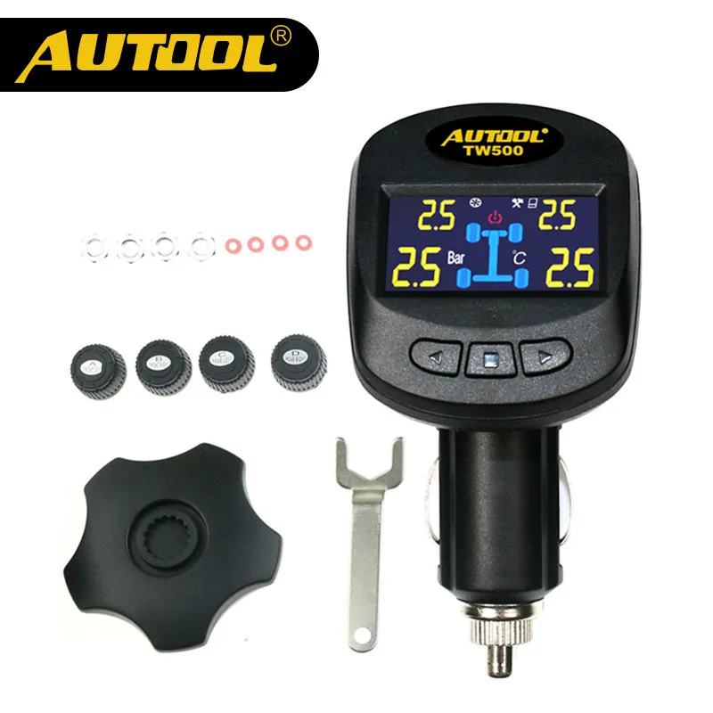 

AUTOOL TW500 Car TPMS Tire Pressure Alarm Universal Wireless Autos TPMS Tire Pressure Monitor System+4 Internal External Sensors