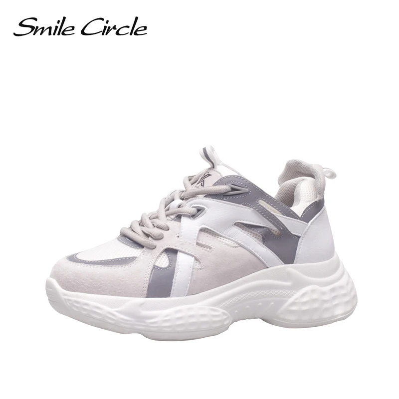 

Smile Circle Women shoes Flat Platform Sneaker Lace-up casual Comfortable Breathable mesh Ladies white Sneaker