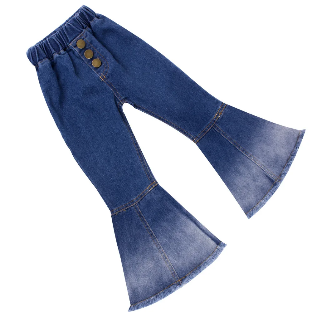 

Girl's 2-12 Years Fashion Light Washed Color Patched Boot Cut Blue Jeans Fahsion Full Length Casual Cotton Jeans