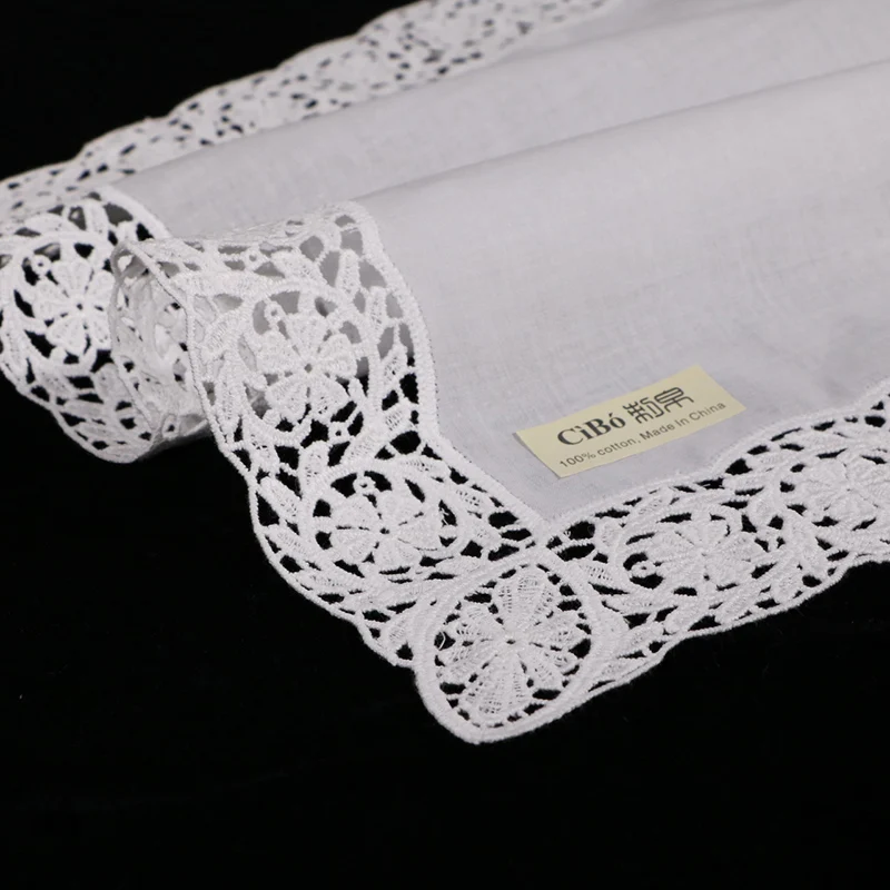 

D606 10 Pieces White premium cotton lace handkerchiefs blank crochet hankies for women/ladies wedding gift