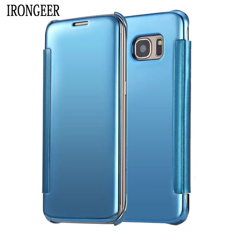 

IRONGEER Leather Mirror Flip Smart Clear Cover Case For Samsung Galaxy S6 Edge Plus / S6 Edge / S6 / A3 2016 A5 2017 J5 J7 2016