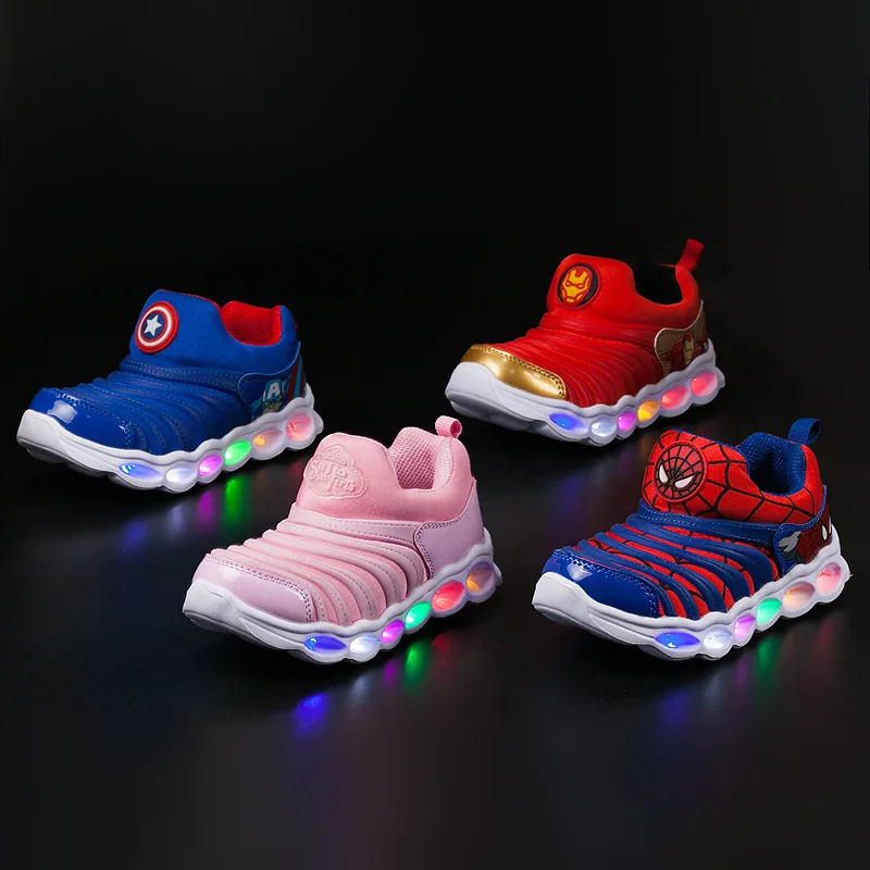 Boy Shoes Girl Spider-Man Iron Man Captain Caterpillar LED Seven-Colour Sensor Shoes