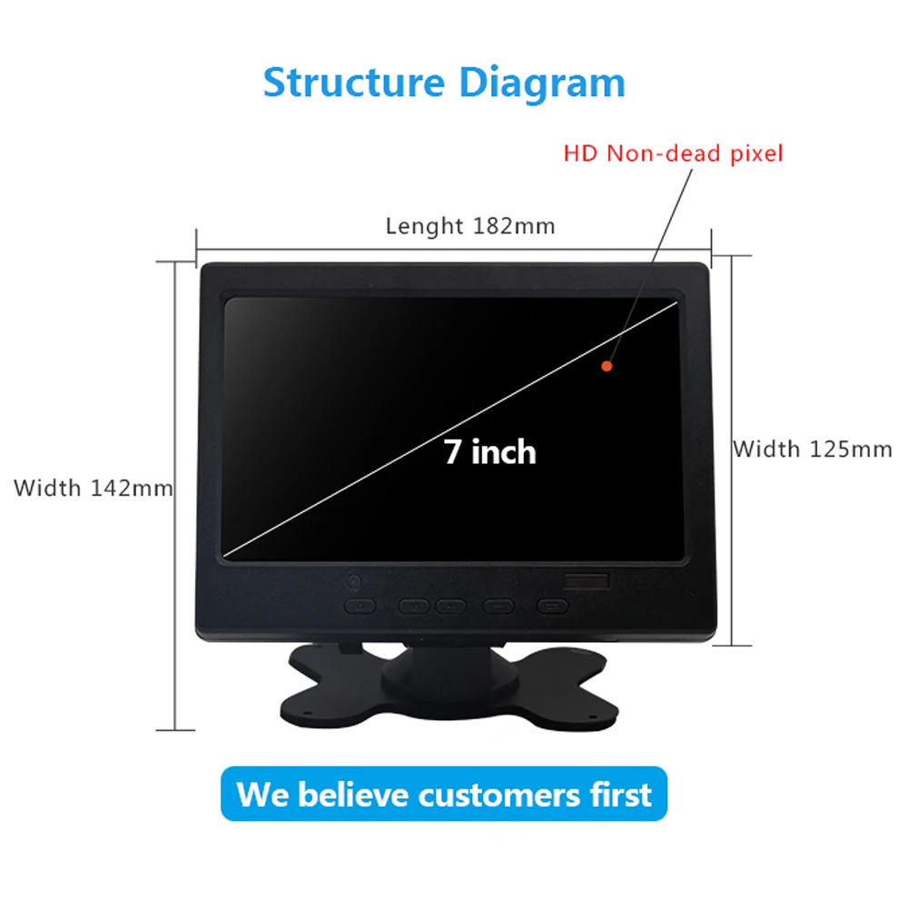 7 дюймов Мини Портативный 1024x600 монитор TFT ЖК-дисплей CCTV компьютер для контроля уровня сахара в крови с AV, VGA, HDMI Вход встроенный динамик и разъем для наушников