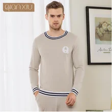 Весна бренд Домашняя одежда пары повседневные наборы пижам Мужской Хлопковый пижамный комплект мужской с круглым вырезом воротник футболка с длинным рукавом+ брюки