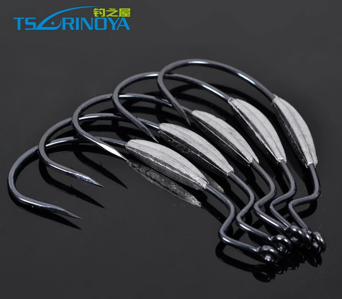 

10 Pieces Trulinoya Fishing Crank Hook with Lead 1# 37mm Soft Bait Hook Worm Maggot Grub Fish Hook