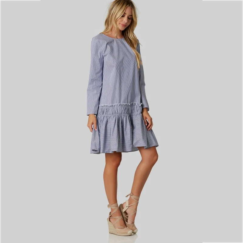 SheInnet 2017 Женская мода одежда Платье с воланами Воланы Рюши Хлопок Хлопковое