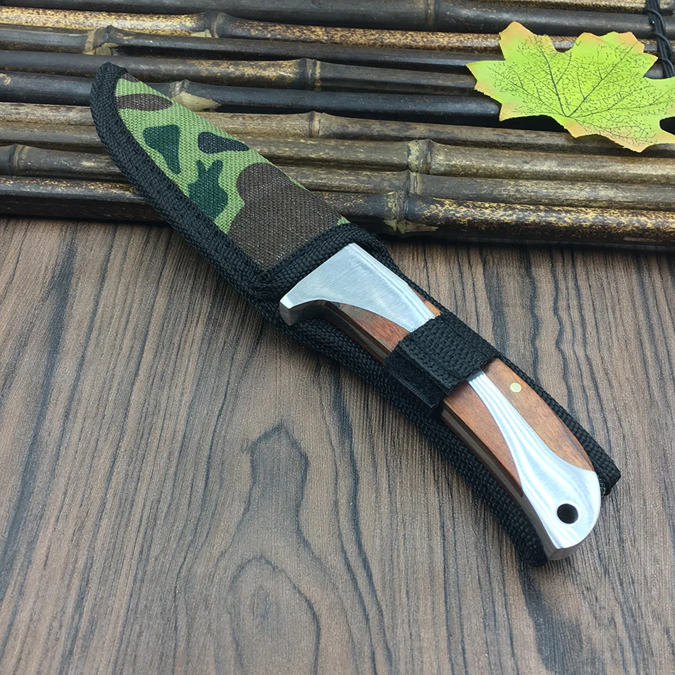 Охотничьи ножи 57HRC с фиксированным лезвием и стальной + деревянной ручкой нож для