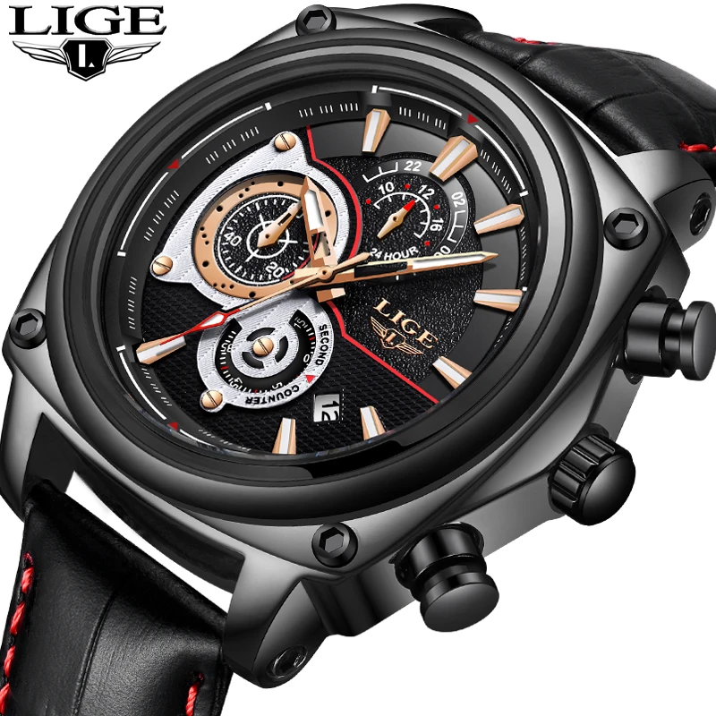 

2018LIGE New Men Watches Top Brand Luxury Creative Quartz Watch Men Chronograph Leather Waterproof Sport Watch Relogio Masculino