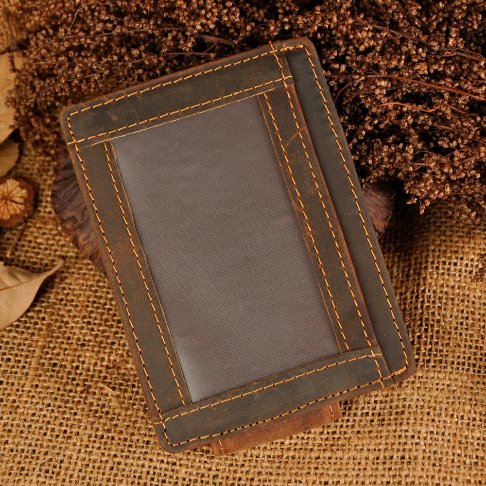 Credit Card Holder Male Original Leather Designer Fashion Slim Wallet Front Pocket Magnetic Money Clip Mini Credit Card Case Purse For Men 1015