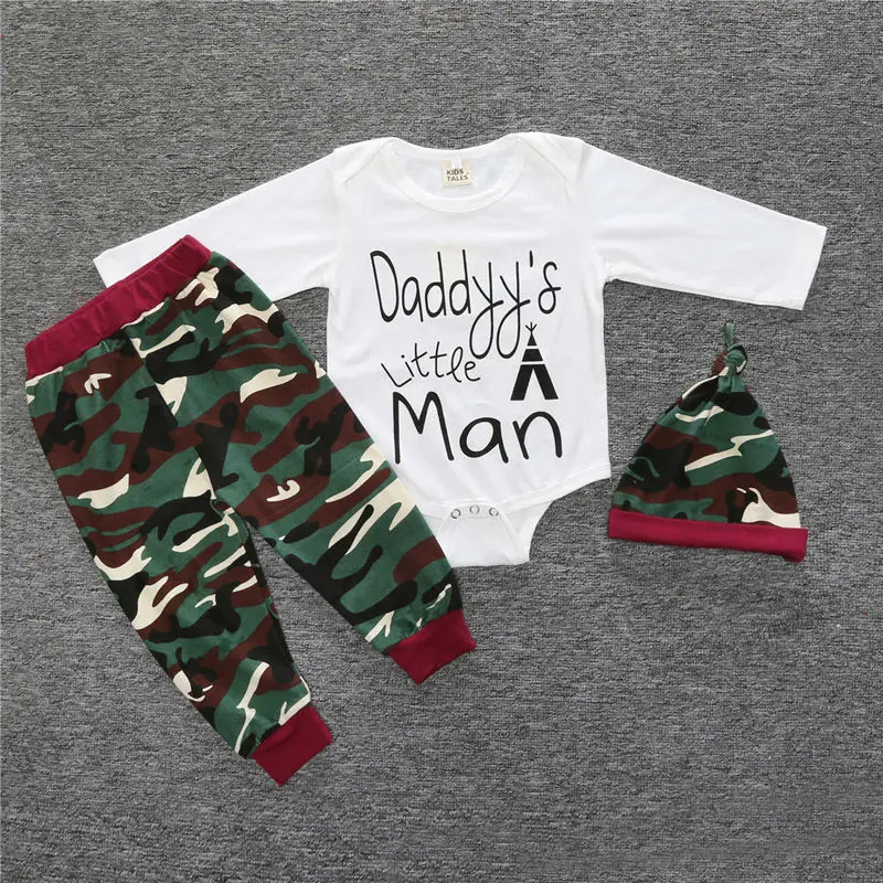 

Baby Boys Camouflage Clothing Set Long-sleeved Jersey + Pants + Hat For Baby Cotton Soft Clothes Set Party Custom Clothes