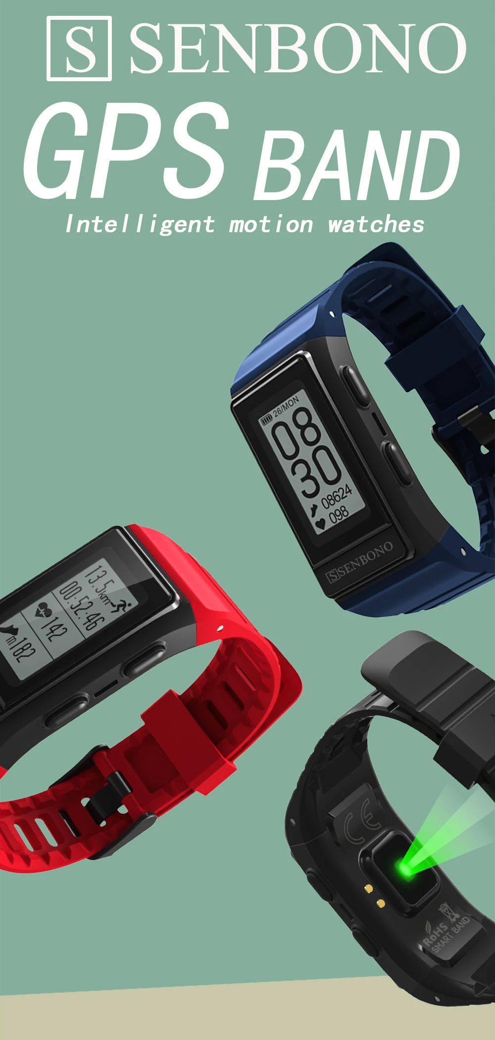 SENBONO смарт-браслет IP68 Водонепроницаемый gps спортивные часы фитнес-браслет трекер активности высота пульсометр браслет