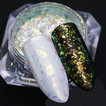 1 коробка, 0,1 г, 0,2 г, неоновая пудра Хамелеон для ногтей, зеркальный эффект, блестящая блестка, маникюр, дизайн ногтей, сделай сам